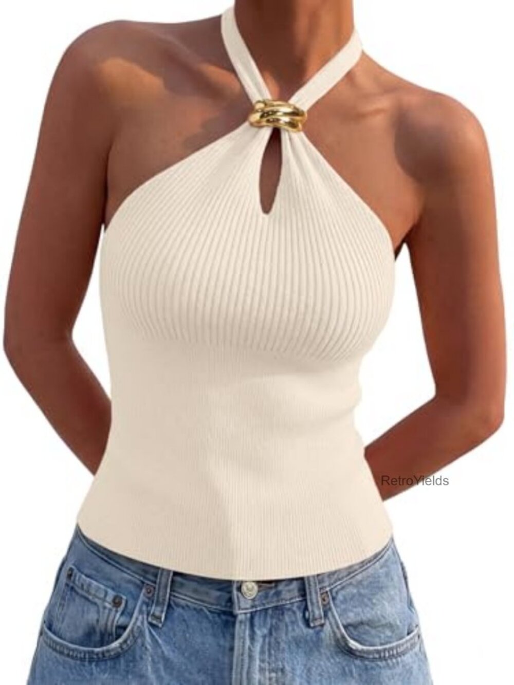 LILLUSORY Women's Halter Top Cropped Racerback Knit Summer Date Night Outfit